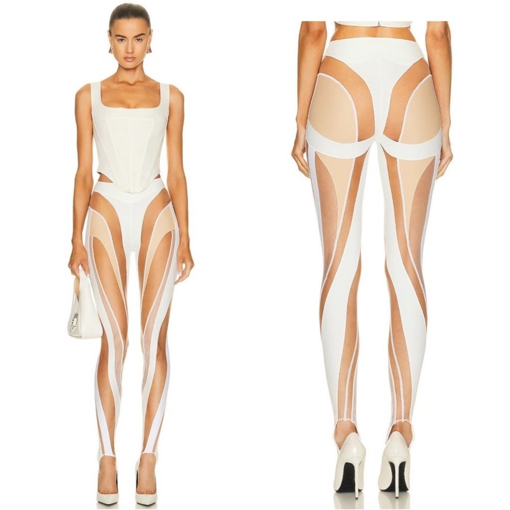 Mugler White and Nude Spiral Leggings